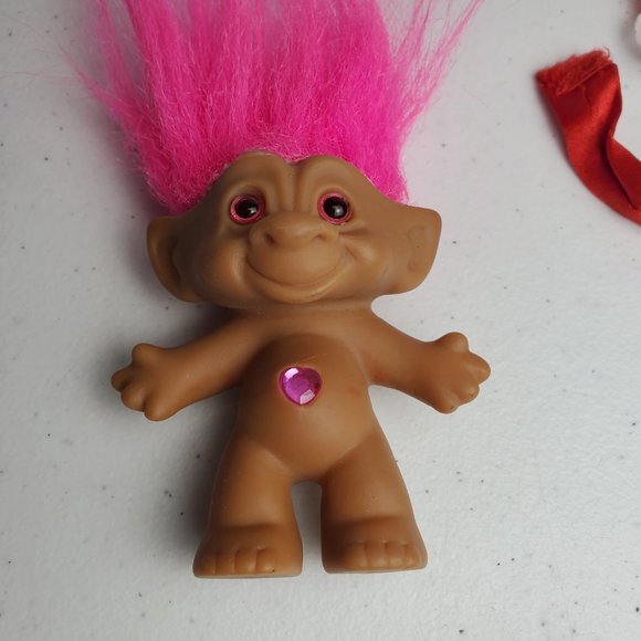 Vintage Ace Novelty Treasure Troll Doll Pink Hair Pink Wishstone Belly Button - Picture 5 of 8